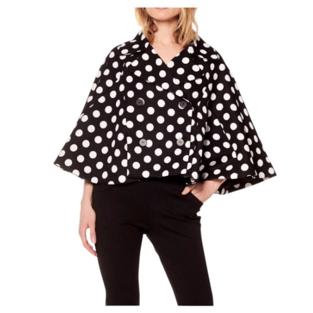 Gracia Black Double Button Polka Dot Poncho/Cape
